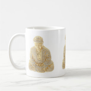 Coffee Cup Mug  Gold Rhinestone Asian Buddha