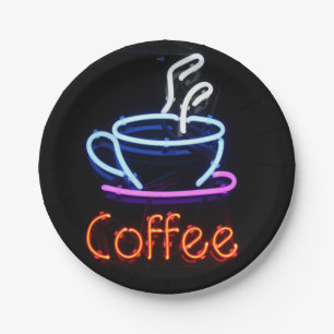 Coffee Cup Neon Sign Party Paper Plates