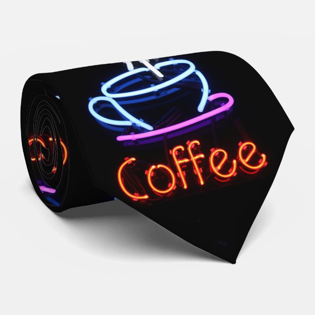 Coffee Cup Neon Sign Tie (Rolled)