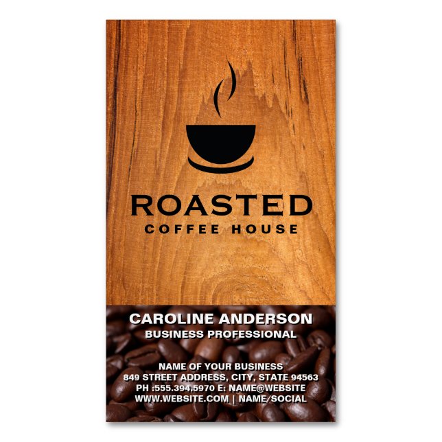 Coffee | Cup of Java | Coffee Beans Magnetic Business Card (Front Vertical)
