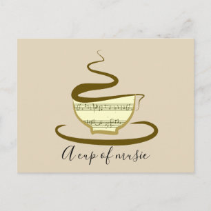 Coffee Cup of Music Hand Drawn Minimalist Sketch Postcard