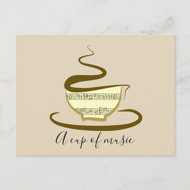 Coffee Cup of Music Hand Drawn Minimalist Sketch Postcard (Front)