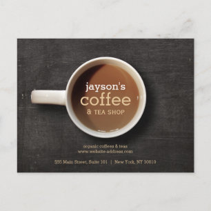 Coffee Cup on Black Wood Coffee Shop Postcard