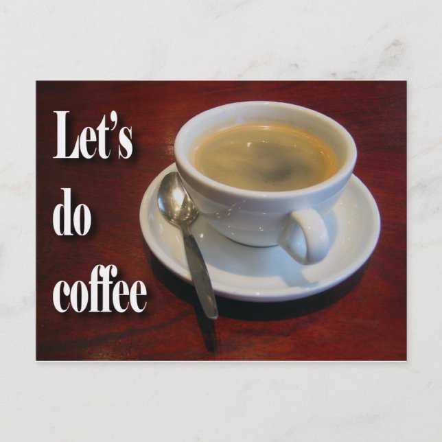 Coffee cup on wooden table postcard (Front)
