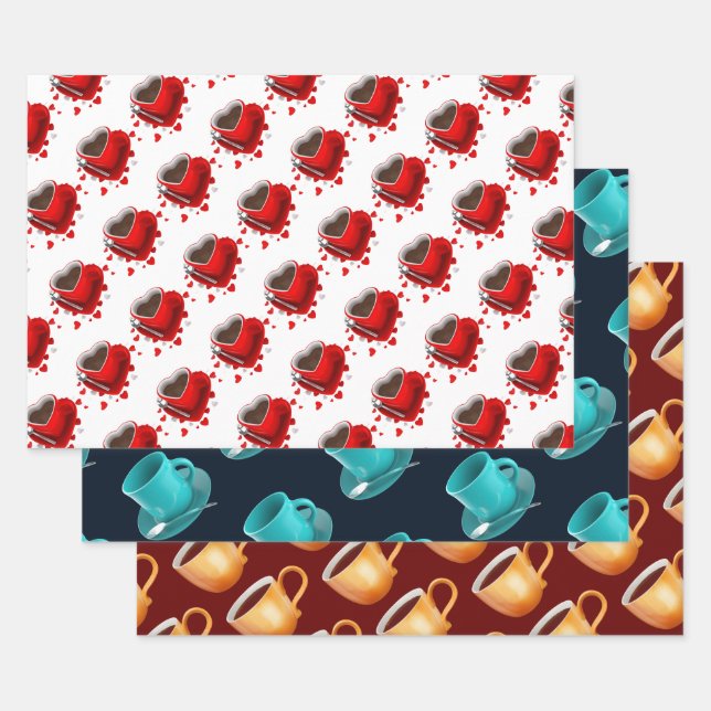 COFFEE CUP PATTERN SET WRAPPING PAPER SHEET (Set)