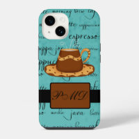 Coffee Cup Script Monogram Name Turquoise