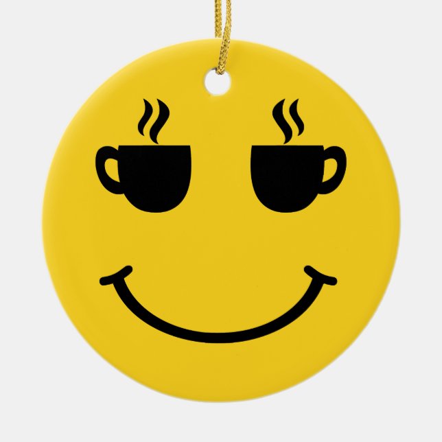 Coffee Cup Smile Ceramic Ornament (Front)