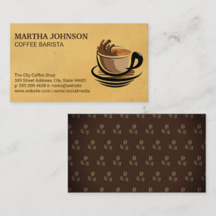 Coffee Cup Splash Coffee Beans Pattern Business Card