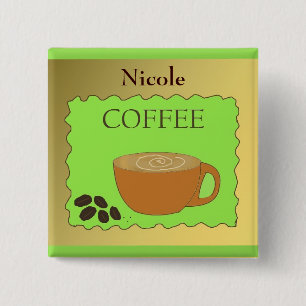 Coffee Cup Staff Name Tag 15 Cm Square Badge