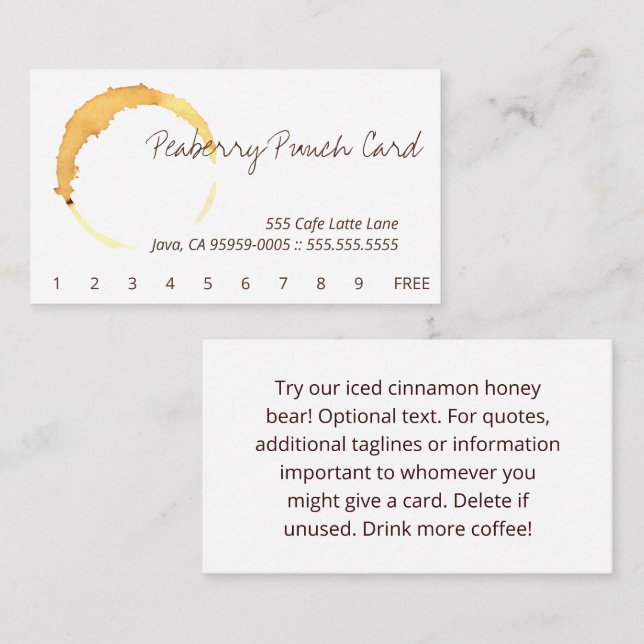 Coffee Cup Stain Circle Drink Punch Card (Front/Back)