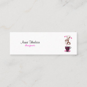 Coffee Cup, Swirls, Hearts - Pink Black Brown Mini Business Card