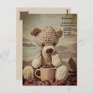 Coffee Cup Teddy Bear Quote Symbolism Cute Vintage Postcard