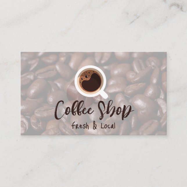 Coffee Cup Top View | Coffee Beans Business Card (Front)