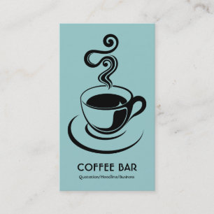 Coffee Cup Vertical - Black on Lt Blue Green Business Card