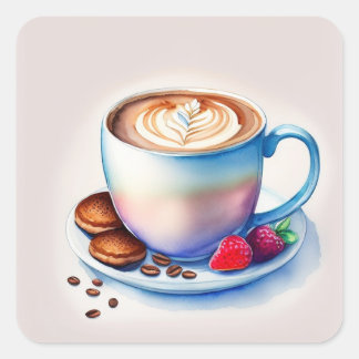 coffee cup watercolor square sticker