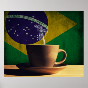 Coffee cup with Brazilian flag Poster
