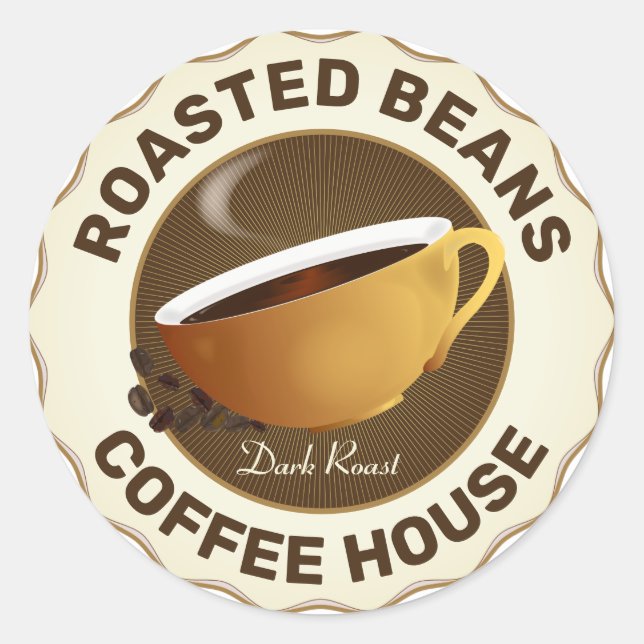 Coffee Cup with Coffee Beans Classic Round Sticker (Front)