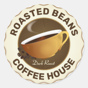 Coffee Cup with Coffee Beans Classic Round Sticker