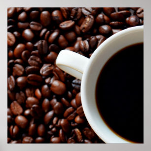 Coffee Cup with Coffee, Coffee Beans Poster