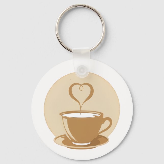 Coffee Cup with Heart Steam Keychain (Front)