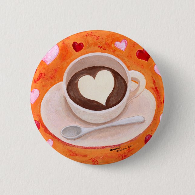 Coffee Cup with Hearts 6 Cm Round Badge (Front)