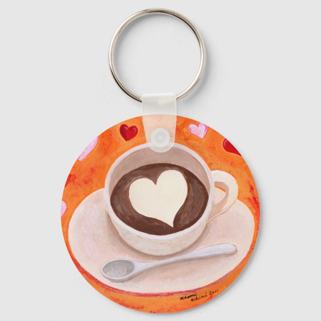 Coffee Cup with Hearts Key Ring (Front)