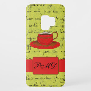 Coffee Cup & Words Lime Green  & Red Monogrammed Case-Mate Samsung Galaxy S9 Case