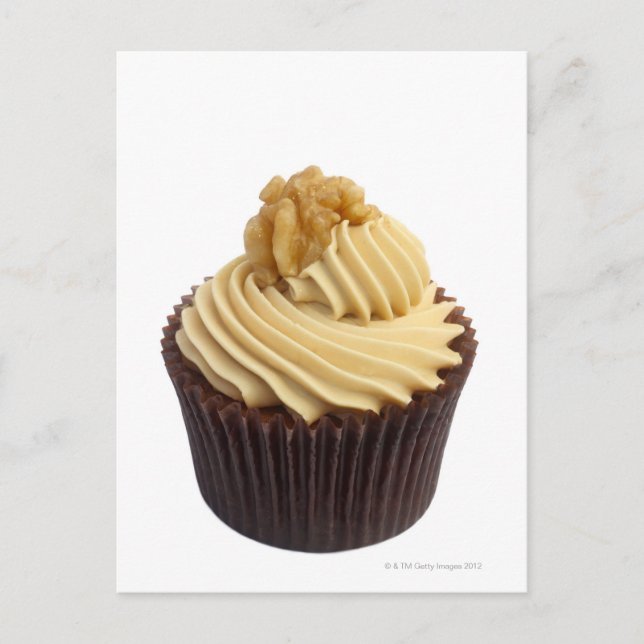 Coffee cupcake topped with coffee cream and a postcard (Front)