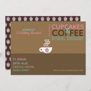 COFFEE CUPCAKES Bridal Shower Invitation Pink Choc