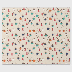 Coffee Cups and Beans Pattern Wrapping Paper