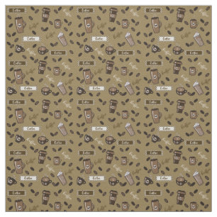 Coffee cups and word art pattern fabric