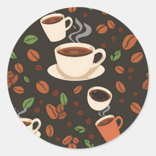 Coffee Cups Beans Morning Pattern Classic Round Sticker