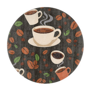 Coffee Cups Beans Morning Pattern Cutting Board