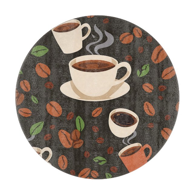 Coffee Cups Beans Morning Pattern Cutting Board (Front)