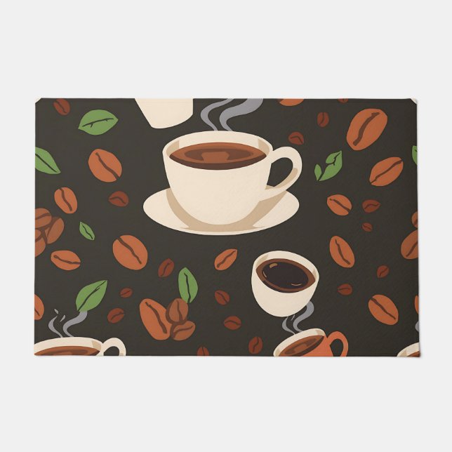 Coffee Cups Beans Morning Pattern Doormat (Front)