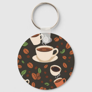 Coffee Cups Beans Morning Pattern Key Ring