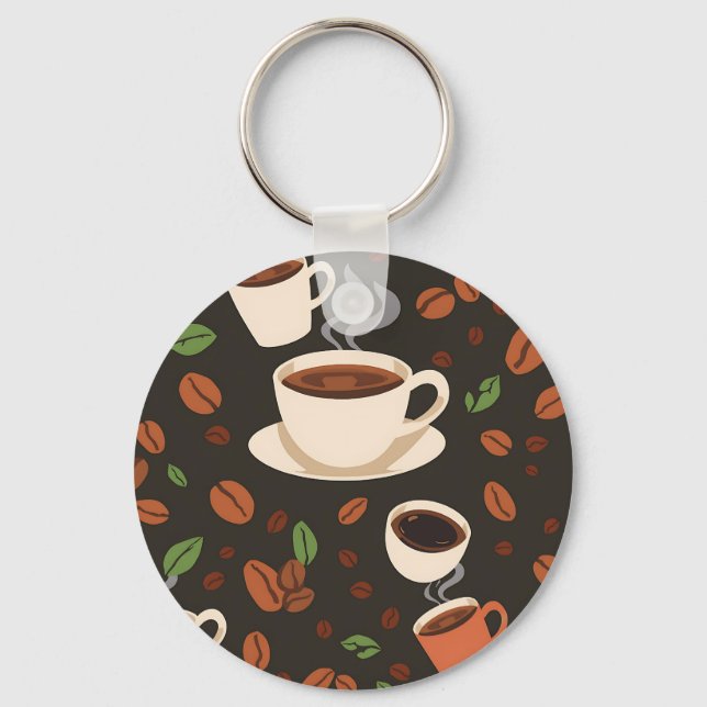 Coffee Cups Beans Morning Pattern Key Ring (Front)