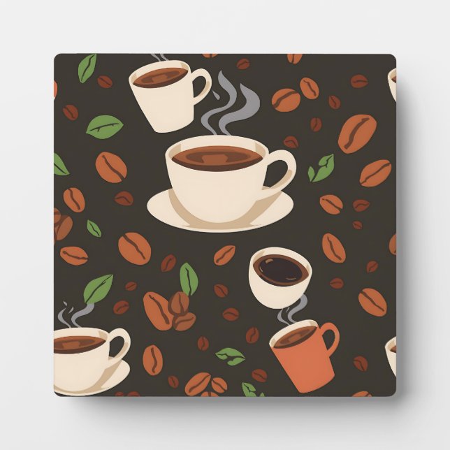 Coffee Cups Beans Morning Pattern Plaque (Front)