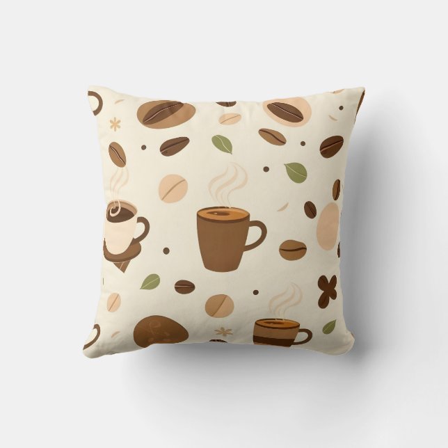 Coffee Cups, Beans & Steam Design Cushion (Back)