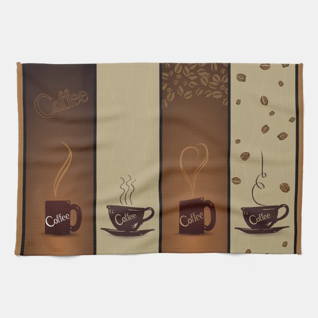 Coffee Cups & Beans Tea Towel (Horizontal)