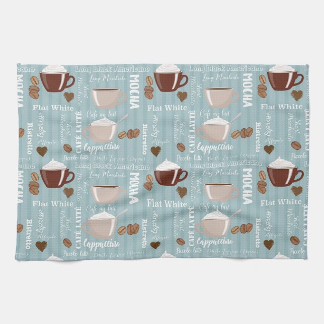 Coffee Cups Blue Vertical Lines Caffeine Grains Tea Towel (Horizontal)