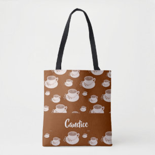 Coffee cups brown pattern tote bag