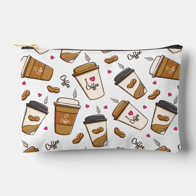 Coffee Cups, Coffee Beans, Coffee Lover, Hearts Accessory Pouch (Front)