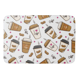 Coffee Cups, Coffee Beans, Coffee Lover, Hearts Bath Mat