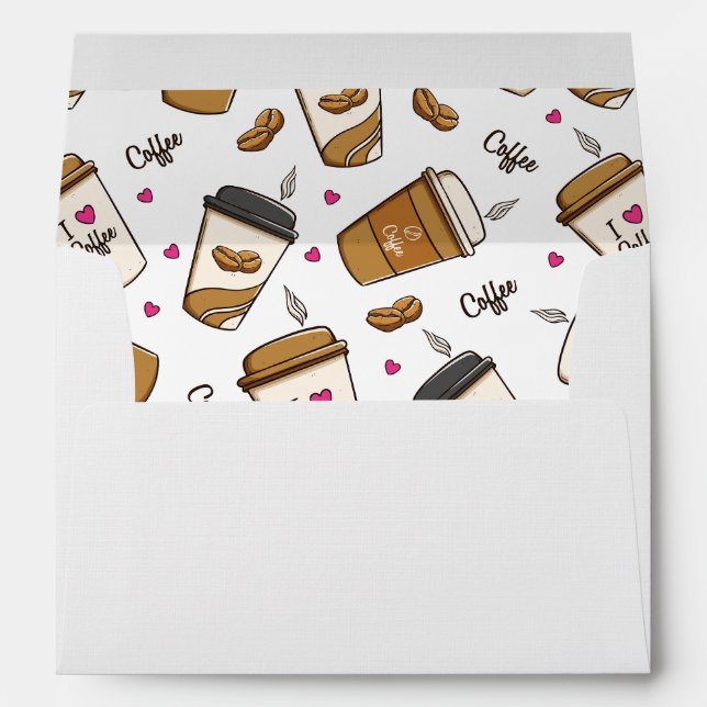 Coffee Cups, Coffee Beans, Coffee Lover, Hearts Envelope (Back (Bottom))