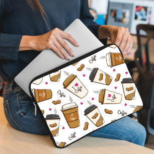 Coffee Cups, Coffee Beans, Coffee Lover, Hearts Laptop Sleeve