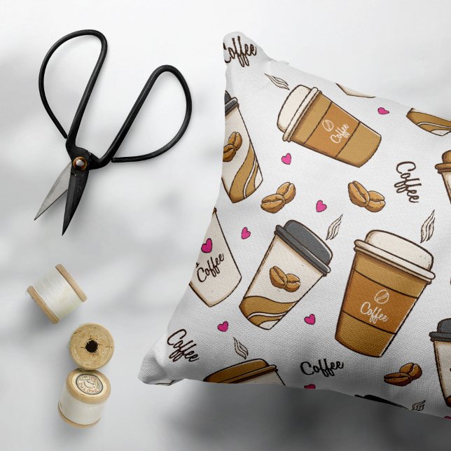 Coffee Cups, Coffee Beans, Coffee Lover, Hearts Pillowcase (Creator Uploaded)