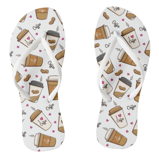 Coffee Cups, Coffee Beans, Coffee Lover, Hearts Thongs (Footbed)