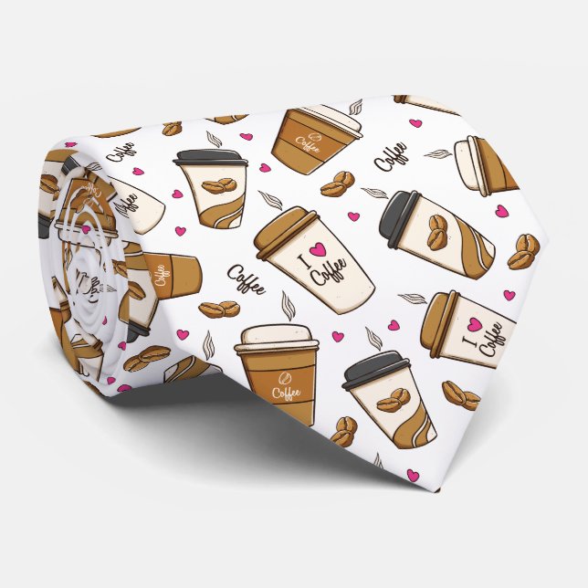 Coffee Cups, Coffee Beans, Coffee Lover, Hearts Tie (Rolled)