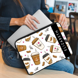 Coffee Cups, Coffee Beans, Coffee Lover, Your Name Laptop Sleeve